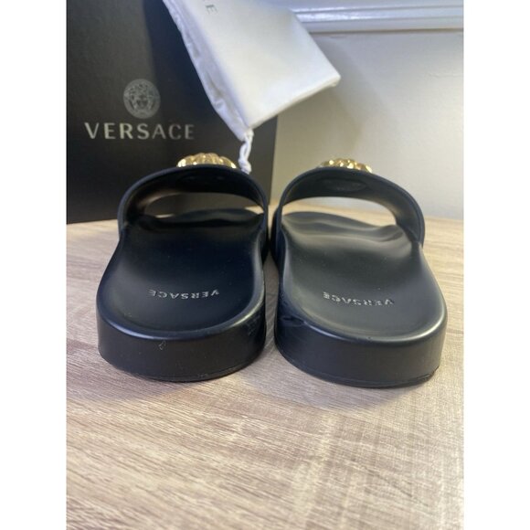 Versace Pool Slide Gomma Black with Gold Medusa Women Size 40 (US 10) Authentic - Picture 11 of 16
